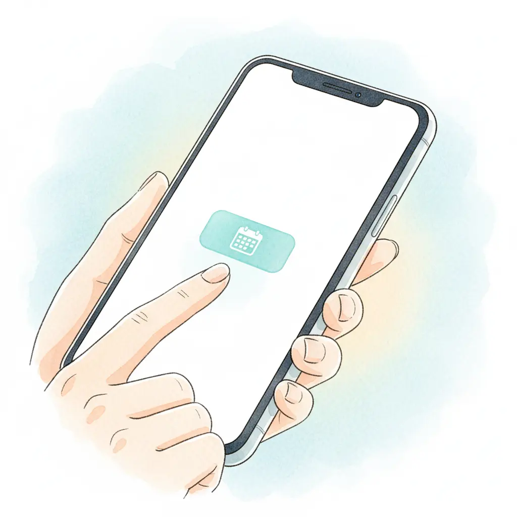 スマホの予約ボタンを押そうとする指先のクローズアップ、心療内科へ踏み出す勇気